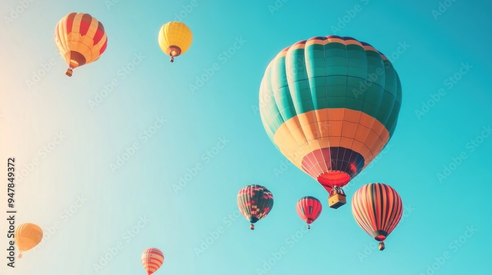 Hot Air Balloons Soaring Through a Clear Blue Sky Hot Air Balloons Soaring Through a Clear Blue Sky