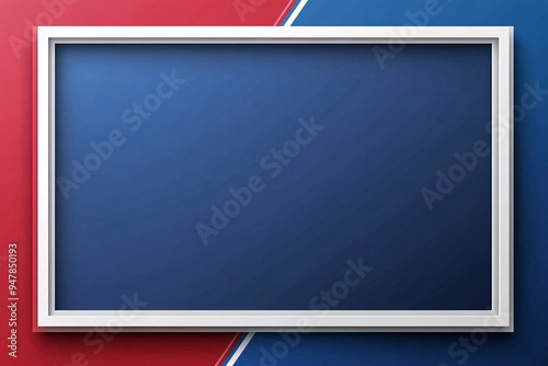 Red, white and blue border frame on a blank background A white square shape with a red thin line