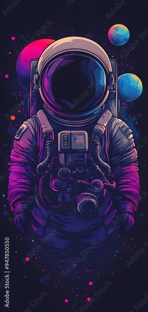Mobile wallpaper of Cute cartoon astronaut flying in space, style of Flat Design Vector Illustration. Mobile wallpaper of Cute cartoon astronaut flying in space, style of Flat Design Vector Illustration.