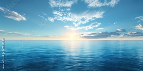 A serene horizon background with a wide, open sky meeting a calm, distant sea, creating a tranquil and expansive view.