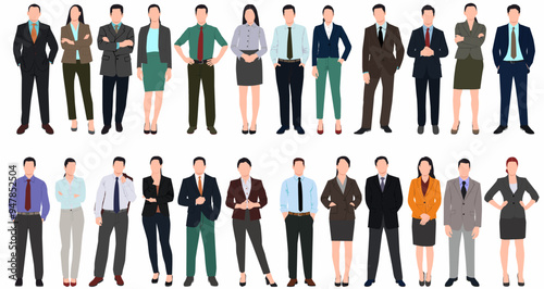 Set of business people standing in a large group.