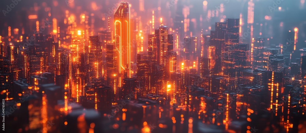 Futuristic Cityscape with Glowing Neon Lights and High-Rise Buildings at Night Futuristic Cityscape with Glowing Neon Lights and High-Rise Buildings at Night