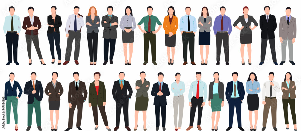 Set of business people standing in a large group. Set of business people standing in a large group.