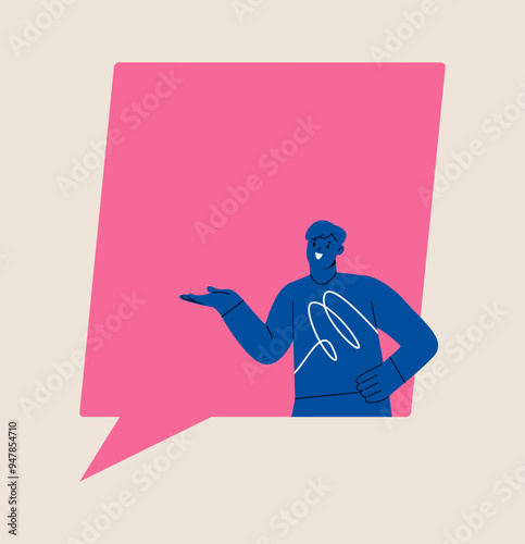 Man talk or speak via online messages. Communication concept. Colorful vector illustration