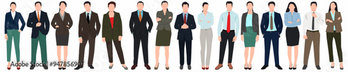 Group of business people standing. business people standing, men and women full length. Inclusive business concept. Vector illustration isolated on white background