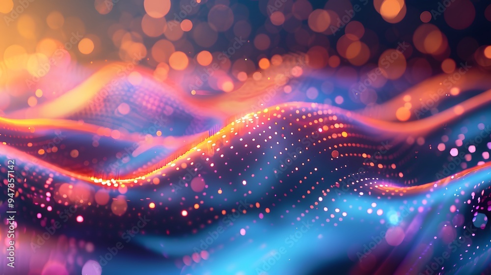 Abstract shapes with glowing edges, bokeh effect and futuristic visuals Abstract shapes with glowing edges, bokeh effect and futuristic visuals