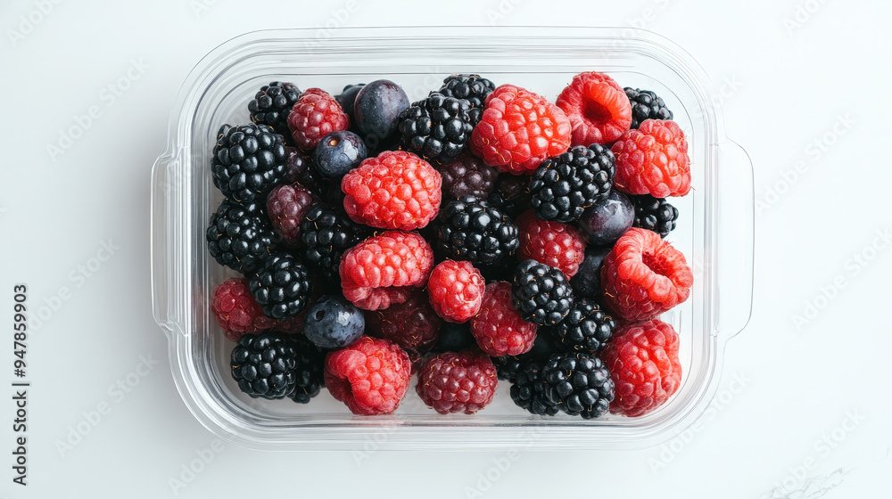 Mixed berries in a clear container, Antioxidant-rich fruits Mixed berries in a clear container, Antioxidant-rich fruits