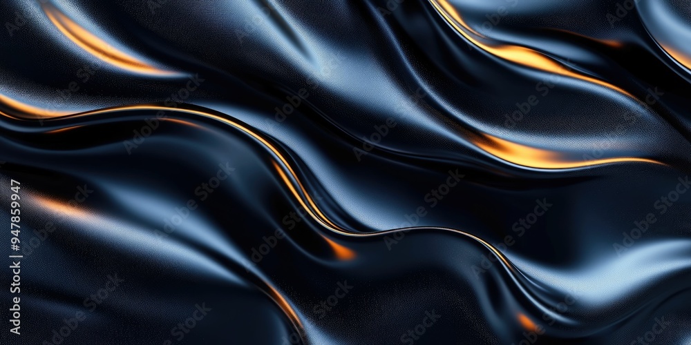 Fototapeta premium Abstract Wavy Texture with Dark Blue and Golden Highlights
