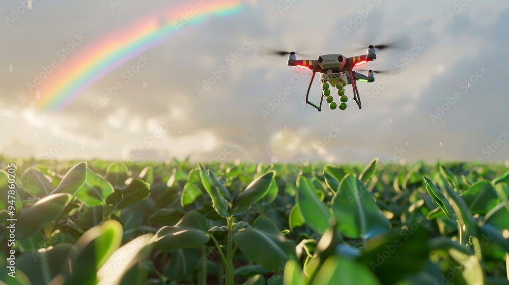 Rainbow Harvest Drone Captures Lush Green Pea Field with Vibrant Pods in Precision Agriculture Scene Rainbow Harvest Drone Captures Lush Green Pea Field with Vibrant Pods in Precision Agriculture Scene