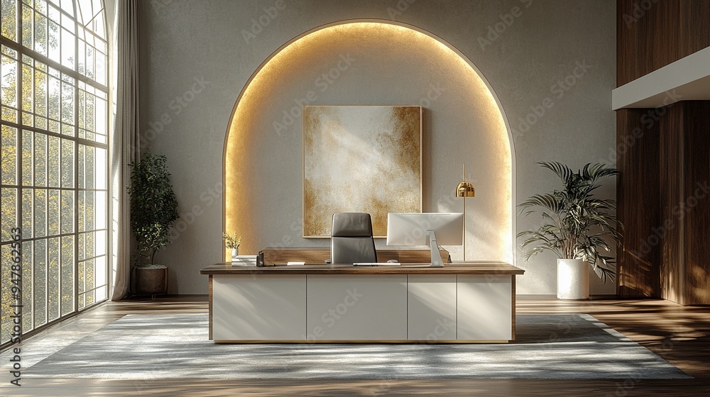 Modern Minimalist Office: Sun-Drenched Serenity Modern Minimalist Office: Sun-Drenched Serenity