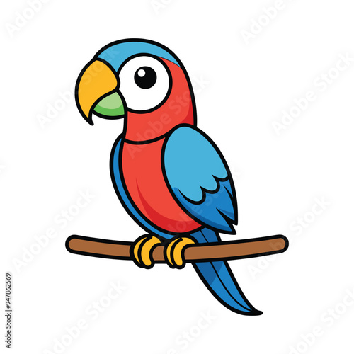 colorful parrots on a branch vector, isolated on white background, parrots vector, vector style