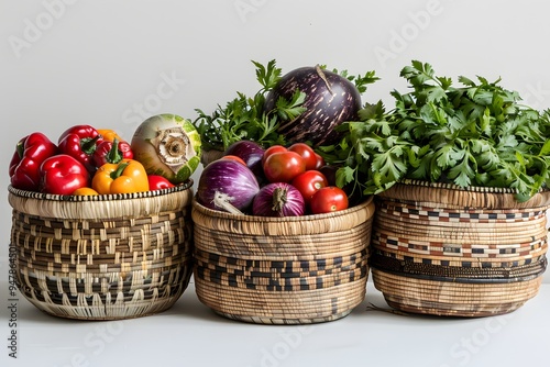 Fresh Harvest: Colorful Vegetables in Handwoven Baskets