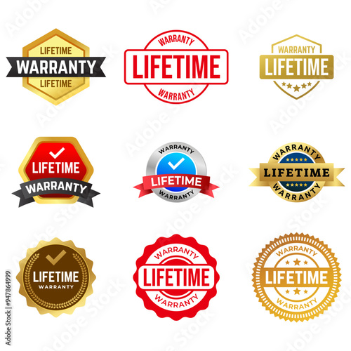 Set of Lifetime Warranty Stamp, Imprint, Seal Template. Vector Stock Illustration