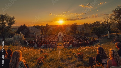 Sunrise sermon at a scenic hilltop church gathering event photo