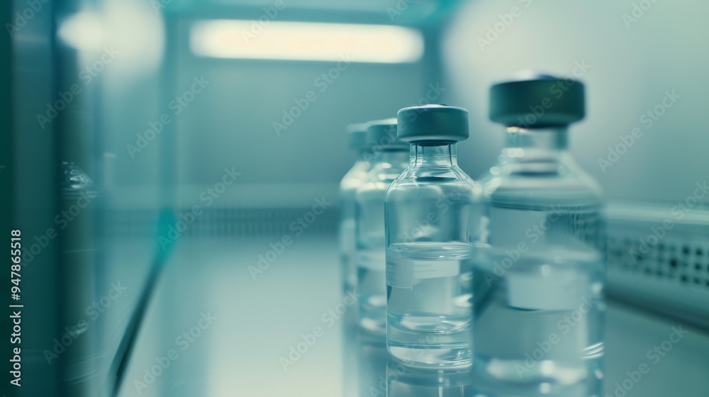 A row of vaccine vials in a sterile laboratory setting, emphasizing precision and healthcare advancement. A row of vaccine vials in a sterile laboratory setting, emphasizing precision and healthcare advancement.