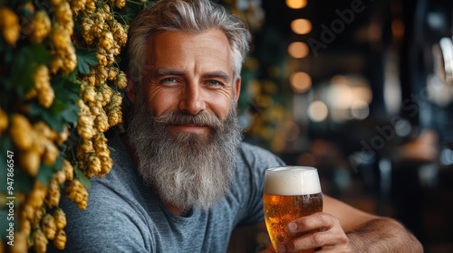 Handsome brewer enjoying a cold beer in a brewery