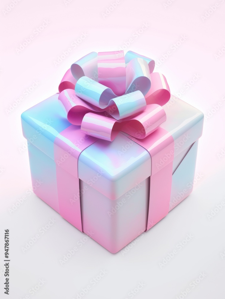 Isolated on white background, a 3D render of a pastel-colored gift box with a ribbon and bow, more clarity with clear light and sharp focus.