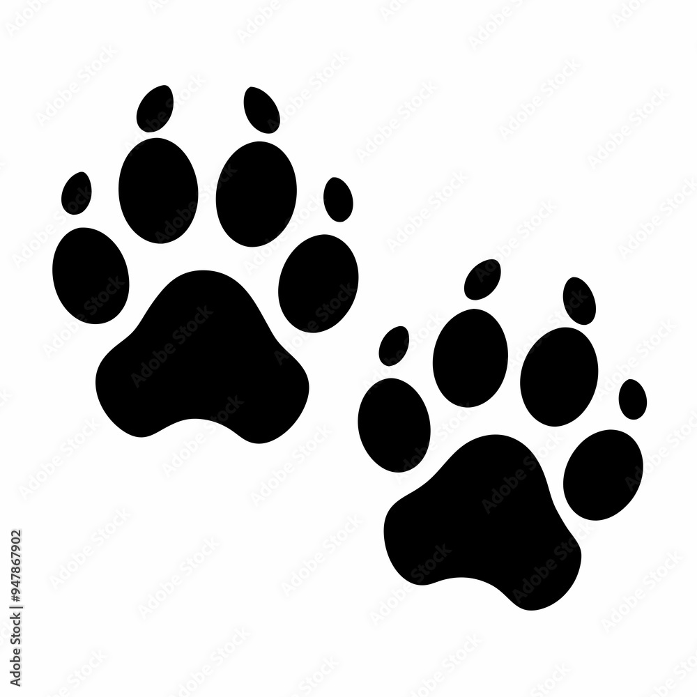 black footprints left on a white background by an animal lion or dog black footprints left on a white background by an animal lion or dog