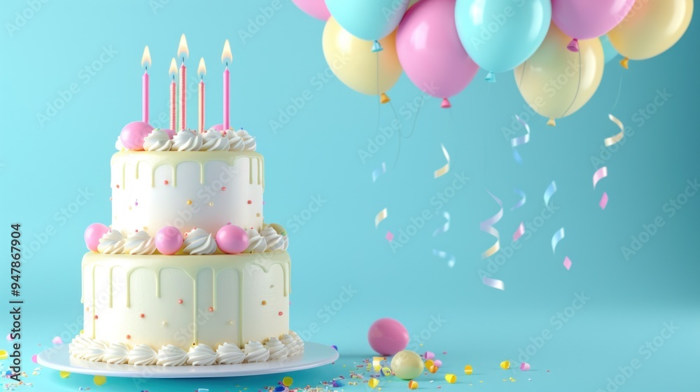 Birthday Celebration with Cake and Balloons Birthday Celebration with Cake and Balloons