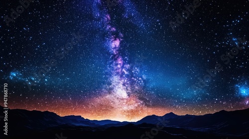 Colorful milkyway galaxy night stars landscape