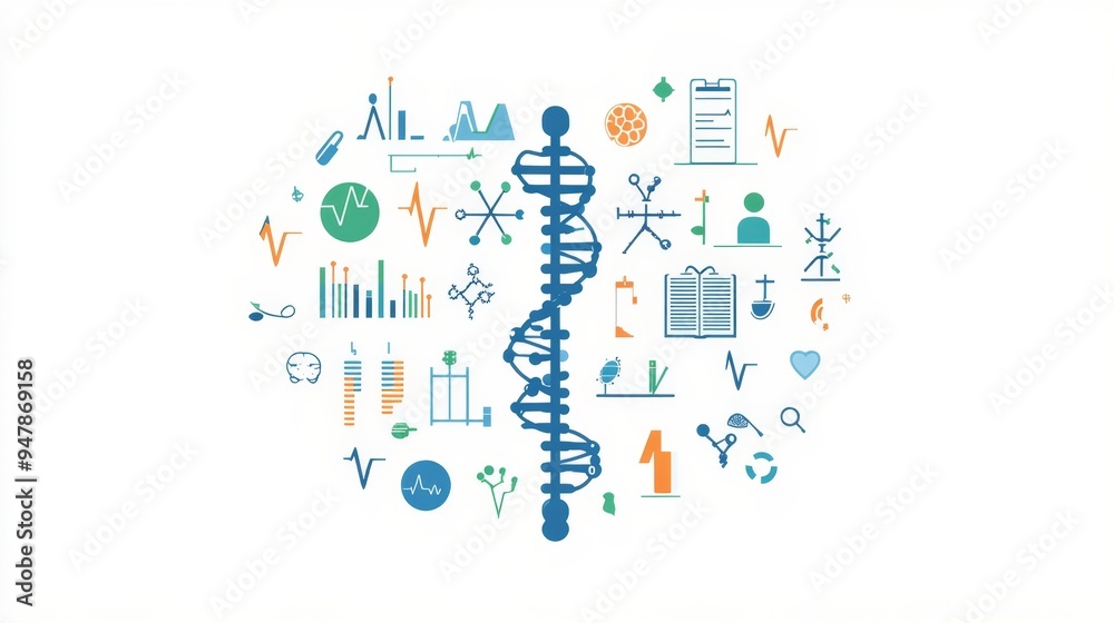 © PUKPIK - Embracing Genomics: Healthy Lifestyle Icons Fusing with DNA Strands