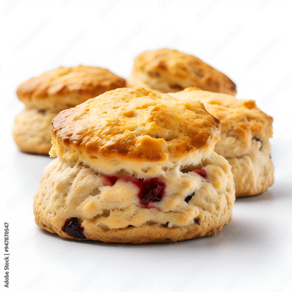 Delicious homemade scones with mixed berries resting on a light background ready to be served at a bakery or home kitchen Delicious homemade scones with mixed berries resting on a light background ready to be served at a bakery or home kitchen