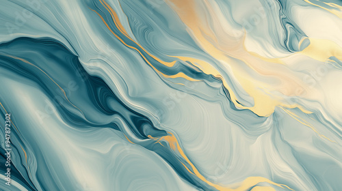 Abstract Swirls of Blue, Teal and Gold Paint..