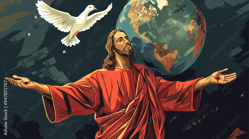 Fototapeta premium Holy Spirit Descending on Jesus..