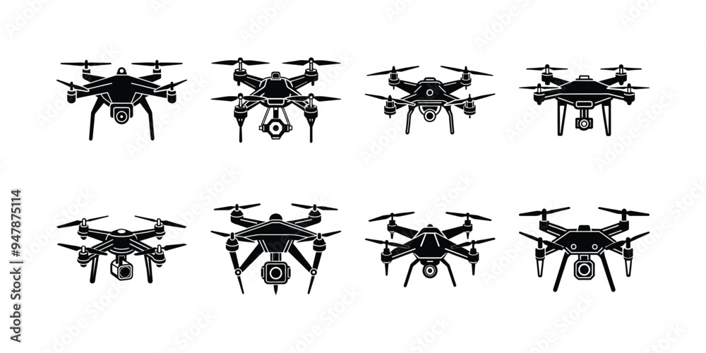 Set of Drones Silhouette vector illustration Set of Drones Silhouette vector illustration