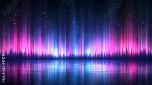 Abstract Purple and Blue Lights Reflecting on Water with Stars