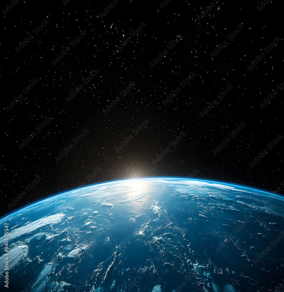 Obraz premium Stunning 3D View of Earth from Space Capturing Half of the Globe Against the Darkness of the Universe.