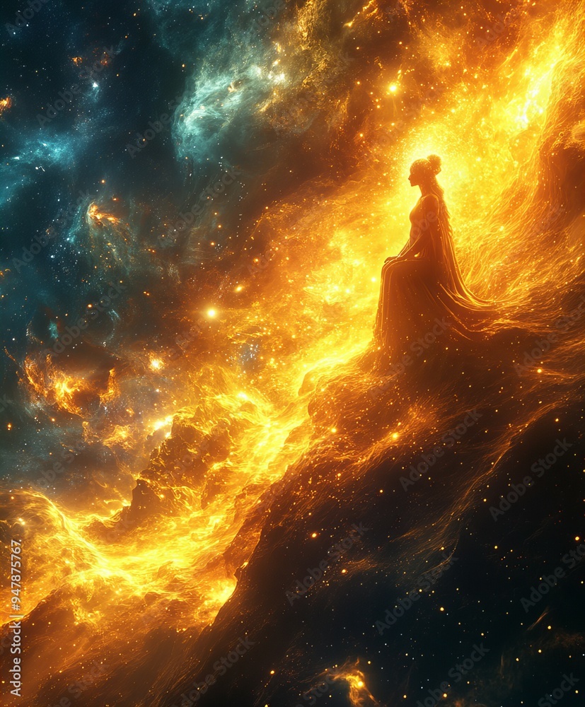 Goddess Woman in Vibrant Space Galaxy, Celestial and Cosmic Fantasy, Stars and Nebula, Artistic Portrait of Divine Figure, new beautiful stock image illustration AI Goddess Woman in Vibrant Space Galaxy, Celestial and Cosmic Fantasy, Stars and Nebula, Artistic Portrait of Divine Figure, new beautiful stock image illustration AI