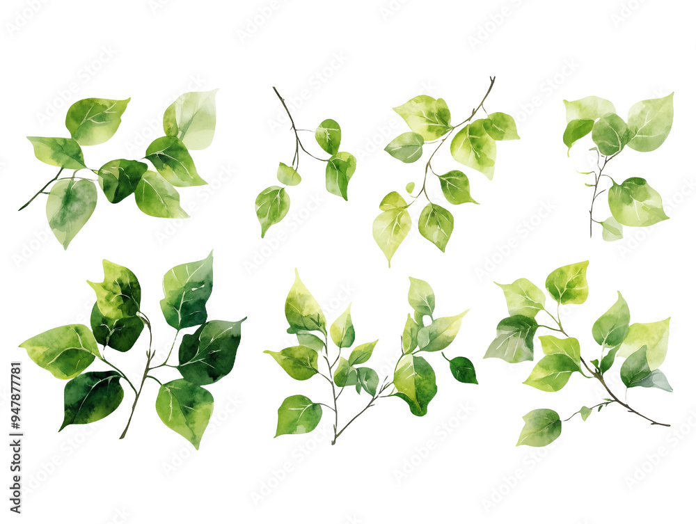 Various Watercolor Leaves Illustration on Transparent Background, Design Element for Creative Projects, Natural and Elegant Leaf Designs for Digital Art Various Watercolor Leaves Illustration on Transparent Background, Design Element for Creative Projects, Natural and Elegant Leaf Designs for Digital Art