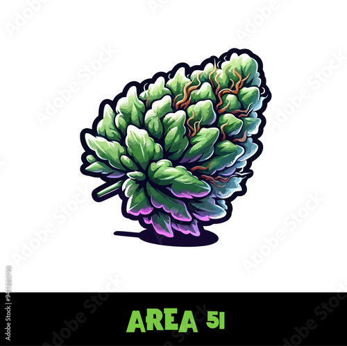 Vector Illustrated Area 51 Cannabis Bud Strain Cartoon