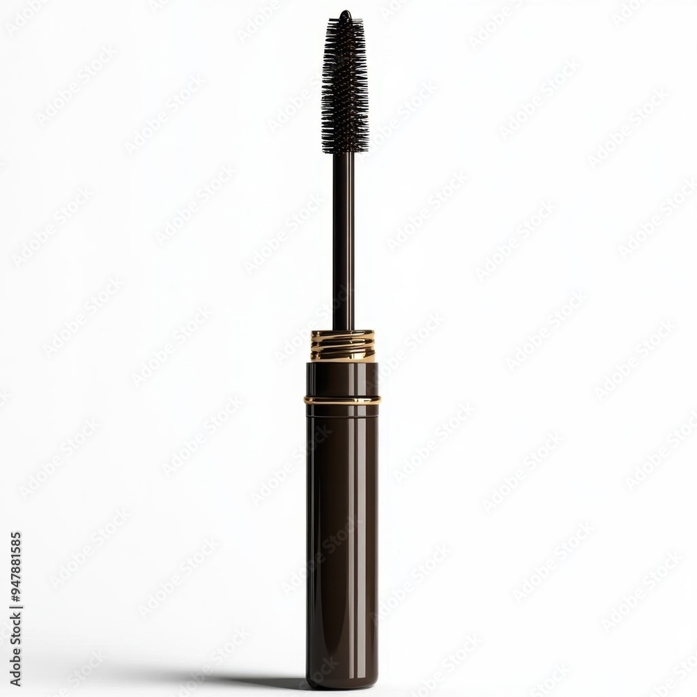a brow pencil with spoolie, makeup product, realistic 3D render, dark brown, isolated on white background a brow pencil with spoolie, makeup product, realistic 3D render, dark brown, isolated on white background
