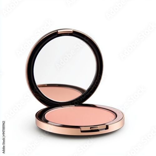 a luxury makeup compact with mirror, makeup product, elegant design, soft lighting, isolated on white background