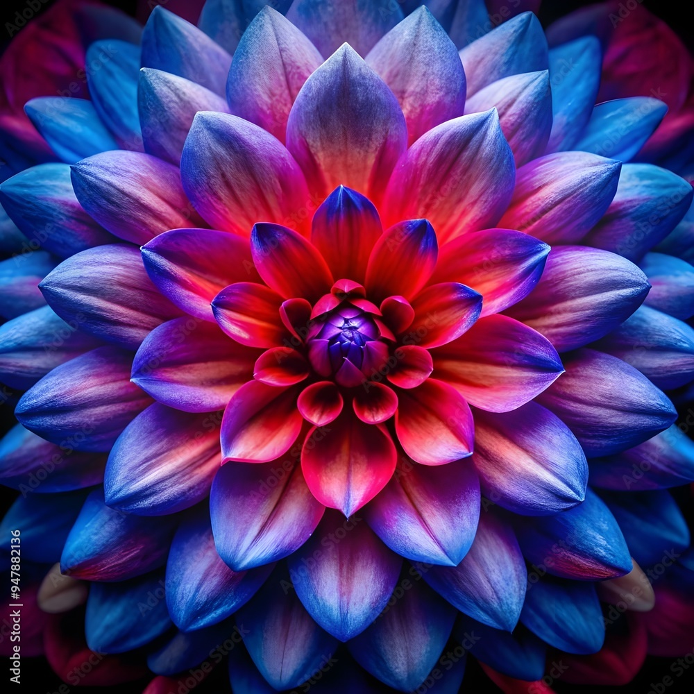 a close up of a flower with the colors of blue red a close up of a flower with the colors of blue red