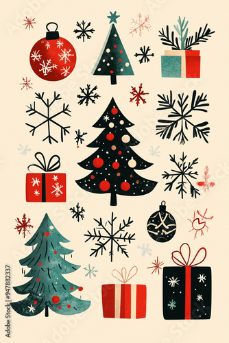 christmas and new year seamless pattern with christmas symbols