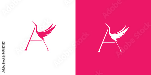 The stork logo design with the initials A is unique and modern