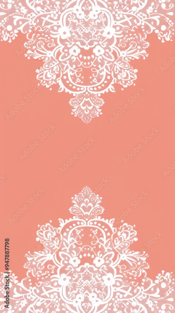 Elegant White Lace Border on Coral Background.