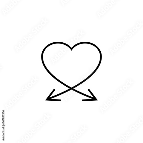 Double arrow in the shape of a heart. Two thin arrows intertwine together to form a heart symbol.