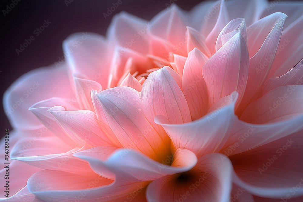 Dissolving dahlia petals blending into a pastel pink mist, Dissolving dahlia petals blending into a pastel pink mist,
