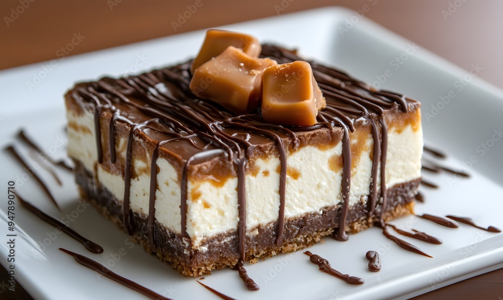cream cheese chose, drizzled with chocolate and topped with caramels, Generative AI cream cheese chose, drizzled with chocolate and topped with caramels, Generative AI