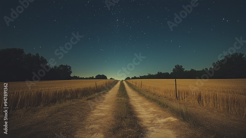 night road in the middle of a field