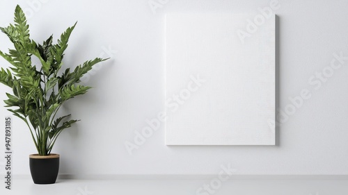 Plain canvas wall art on a clean white wall, modern home decor mockup