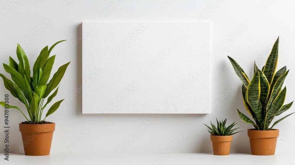 Plain canvas wall art on a clean white wall, modern home decor mockup