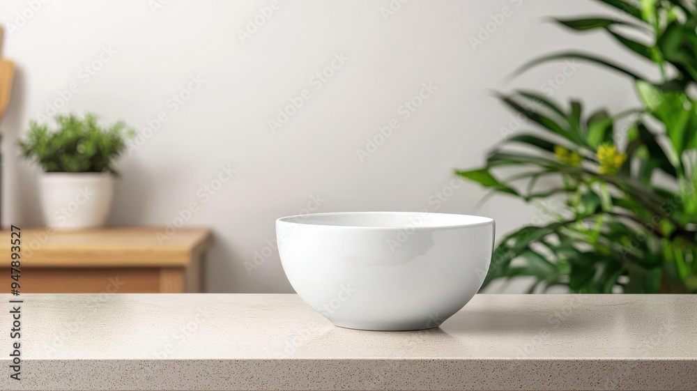 Plain ceramic bowl on a modern kitchen countertop, culinary branding concept