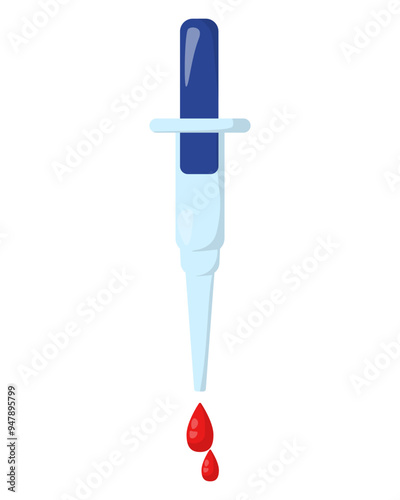 Pipette with drops of blood, medical equipment for liquids