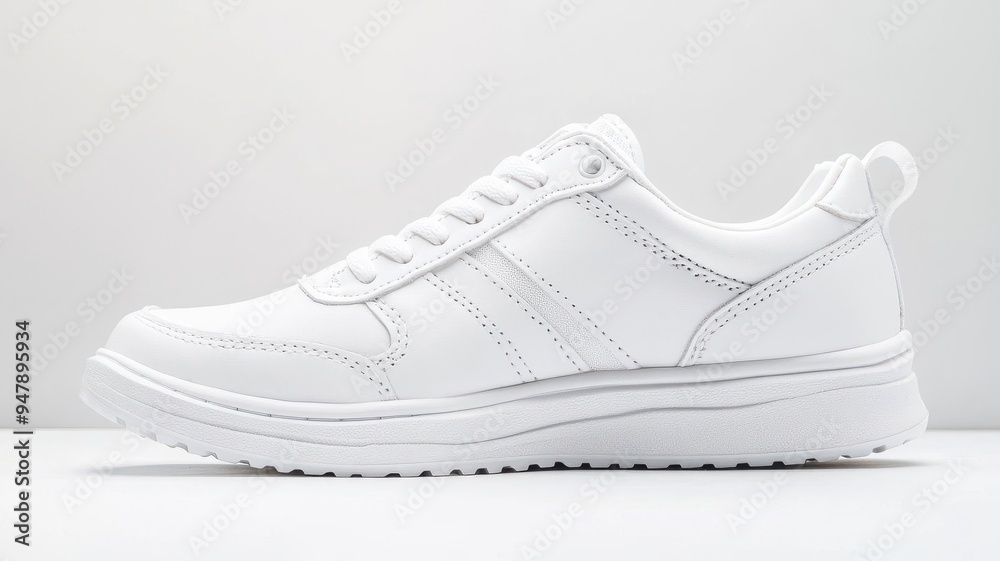 Plain white sneakers on a clean urban background, street fashion and comfort mockup Plain white sneakers on a clean urban background, street fashion and comfort mockup