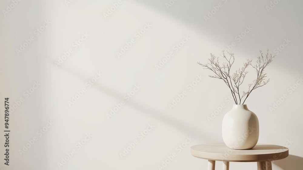 Simple ceramic vase on a modern side table, minimalist home decor mockup Simple ceramic vase on a modern side table, minimalist home decor mockup